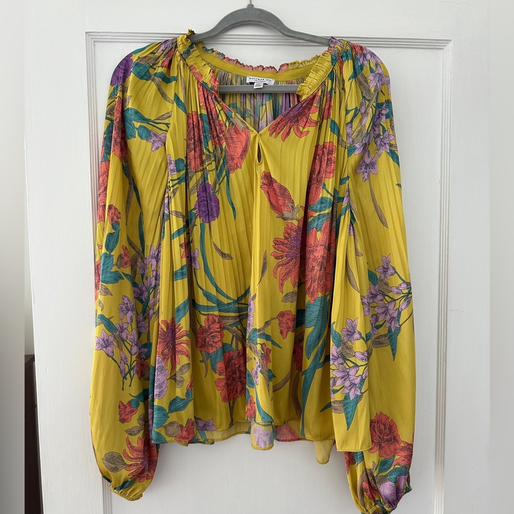Current Air Los Angeles tropical pleated new  blouse Large long sleeve boho